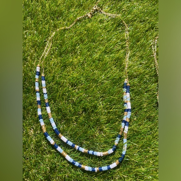 Two J.Crew Layered Chevron Bead Necklaces | 2 for 1!!! | White Blue Gold - Picture 2 of 11